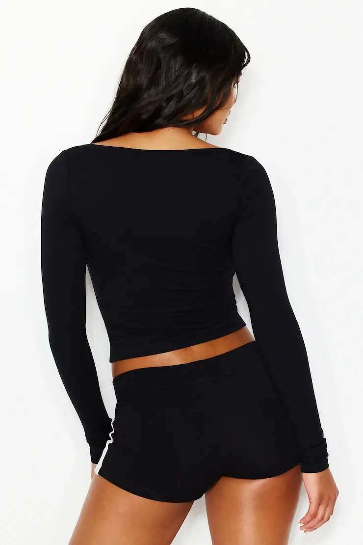Sleek Open Neck Long Sleeve Top - Image 3