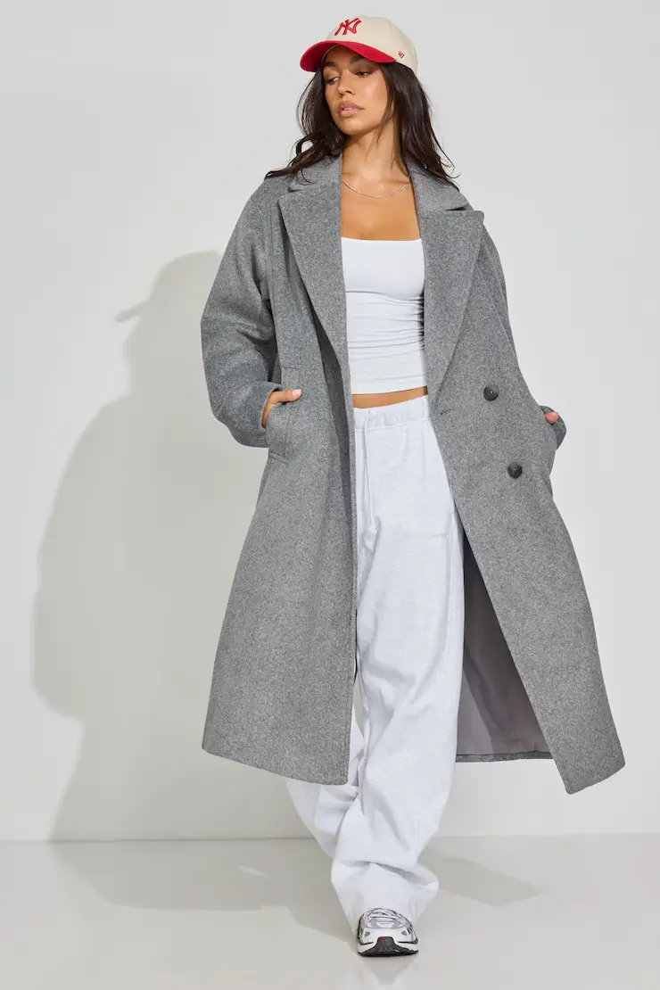 Oversized Long Felted Trench Coat - Image 2