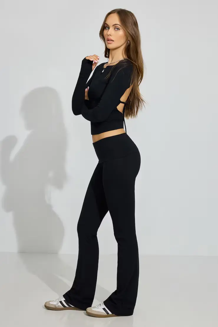 Soft Cotton Fold Over Flare Pants - Image 2