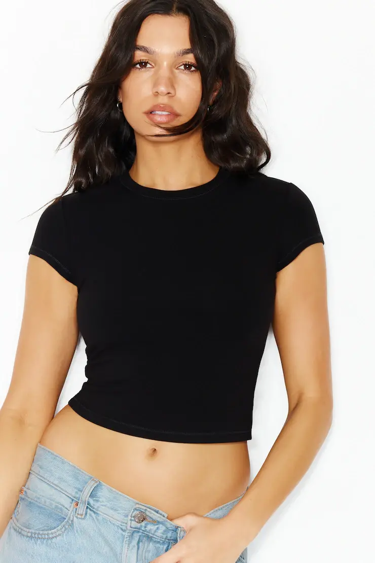 Stretchterry Cropped Crewneck Top