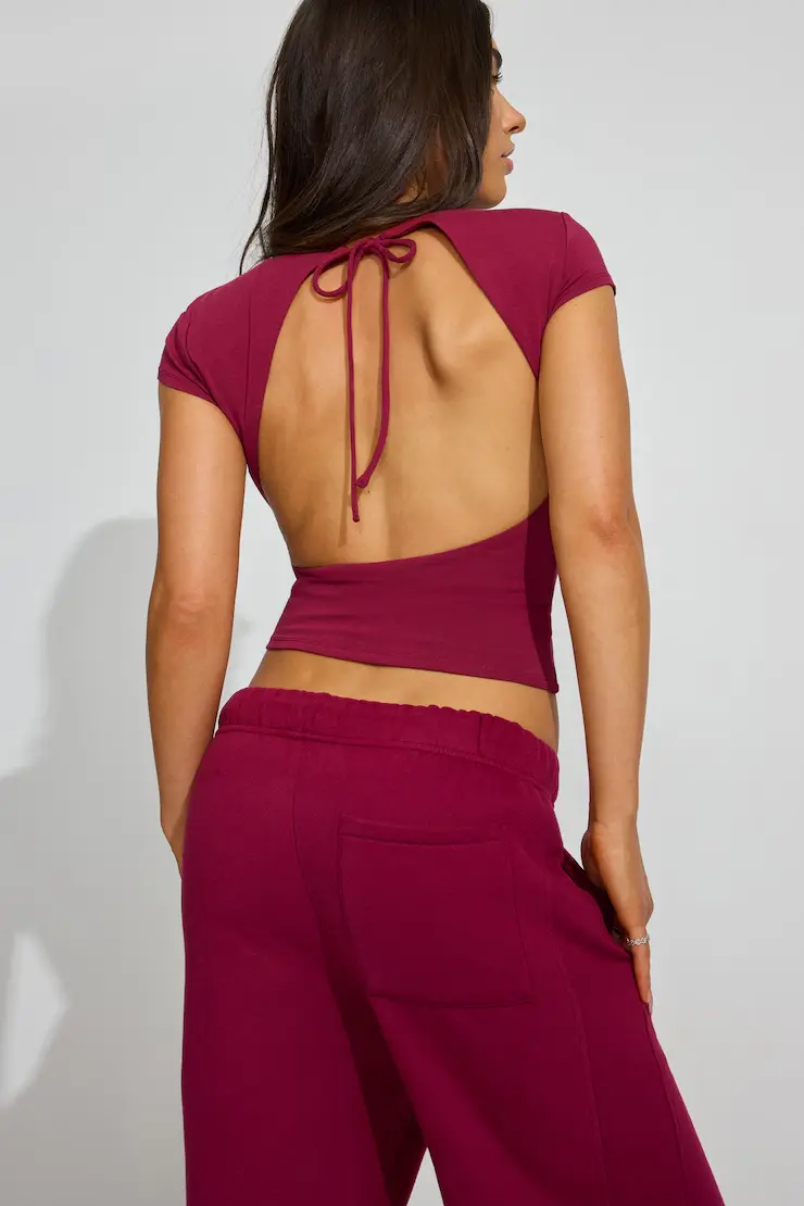 Crew Neck Open Back Short Sleeve Top - Image 4