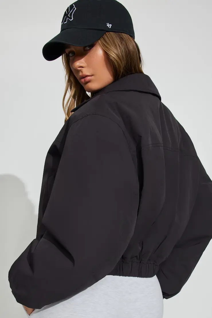 Cropped Nylon Bomber Jacket - Image 4