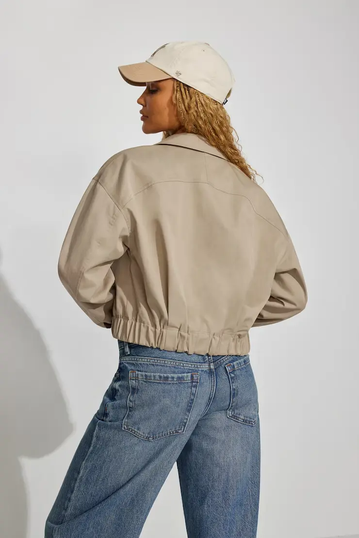 Crop Twill Bomber Jacket - Image 3